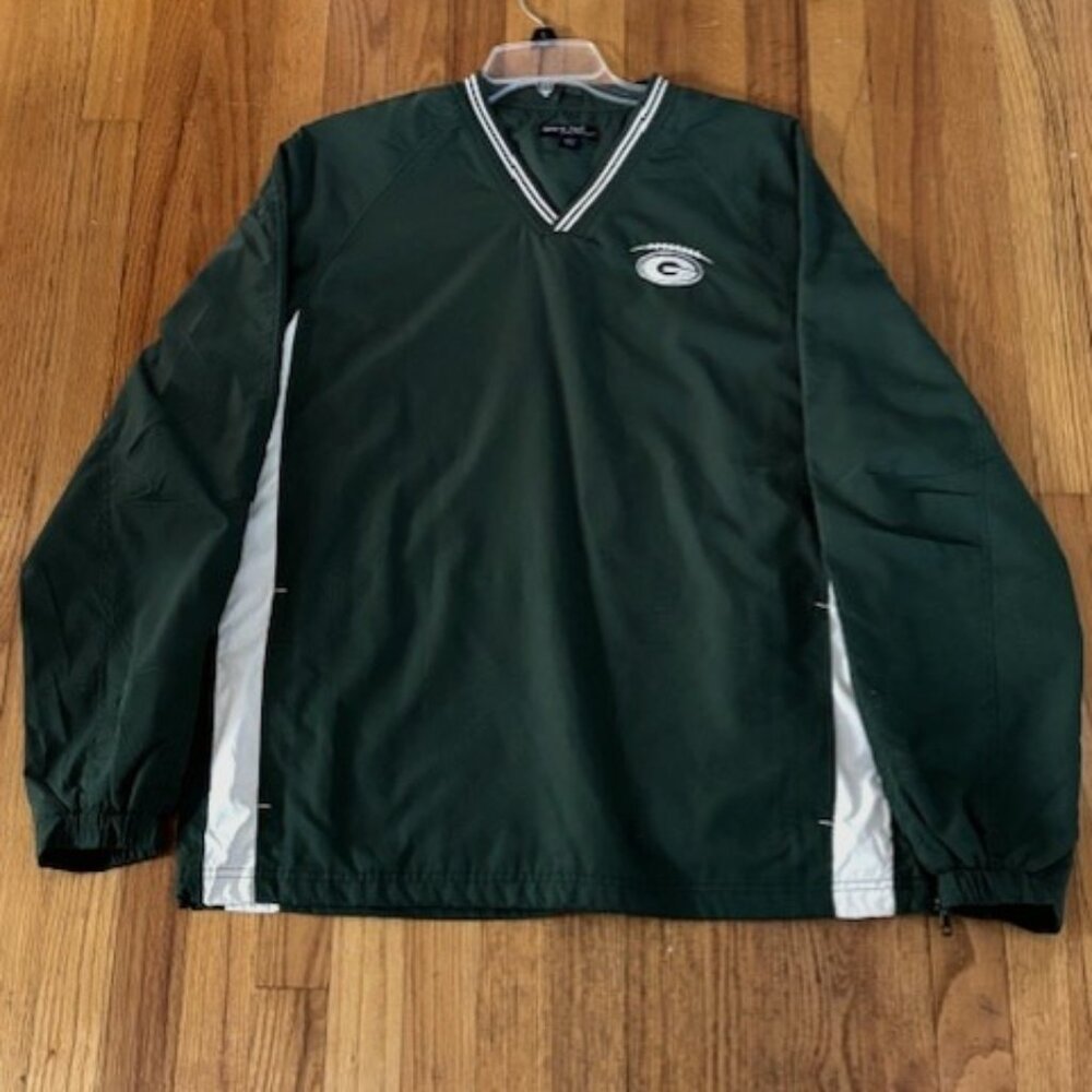 Green Bay Packers Windbreaker Pullover L Green White V Neck Athleisure Sporty